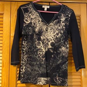 Navy blue top with design petite large